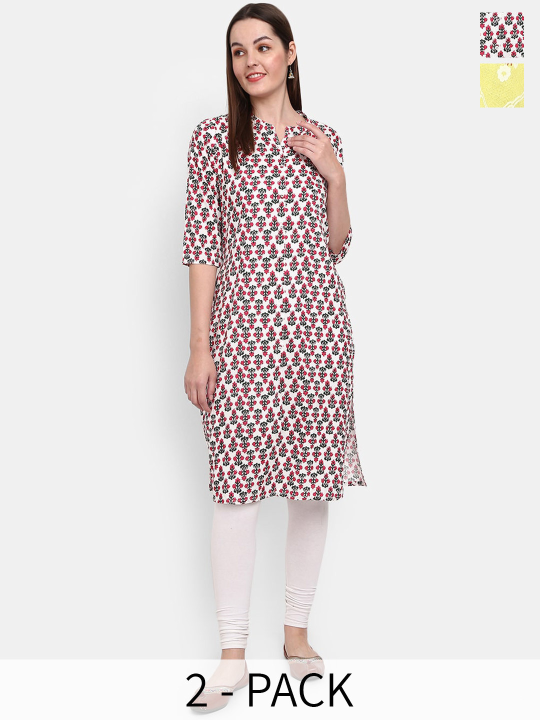 

V-Mart Selection Of 2 Floral Printed Straight Kurta, Yellow
