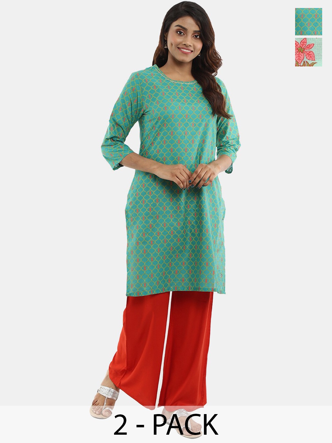 

V-Mart Women Green & Green Printed Kurta