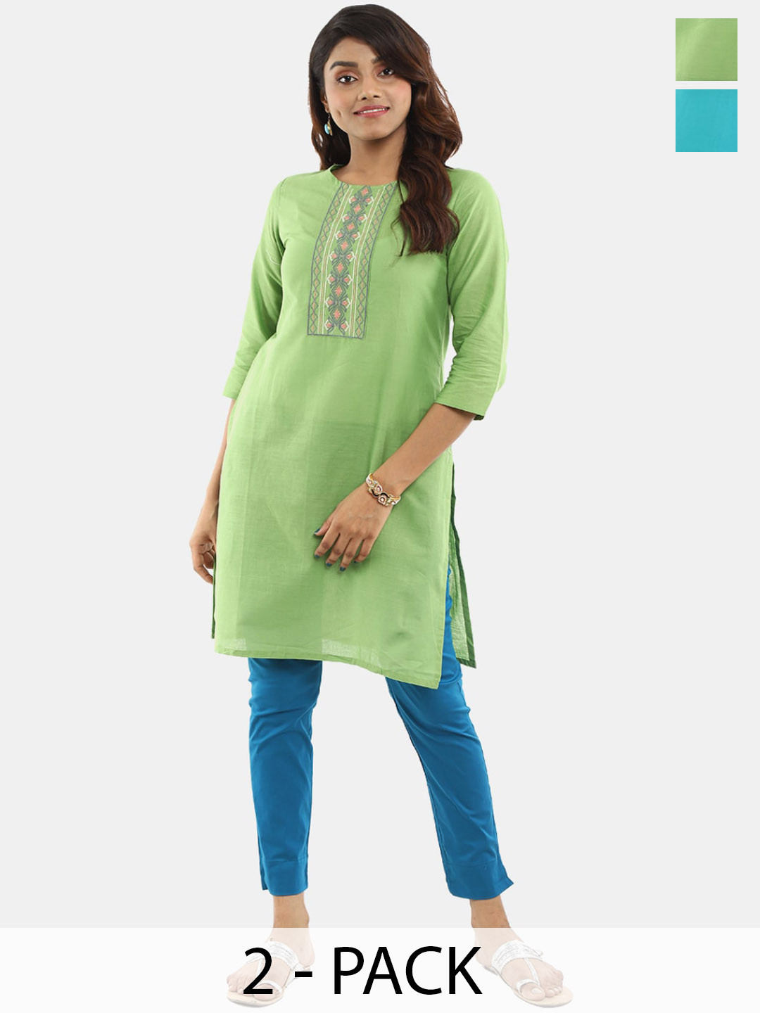 

V-Mart Women Green & Green Kurta