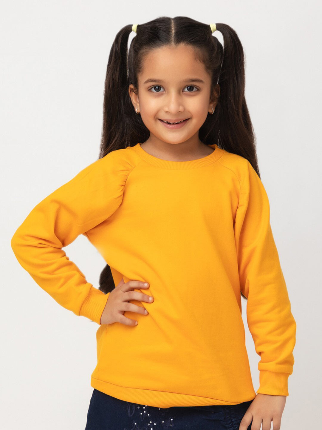 

Purple United Kids Girls Round Neck Fleece Pullover Sweatshirt, Mustard