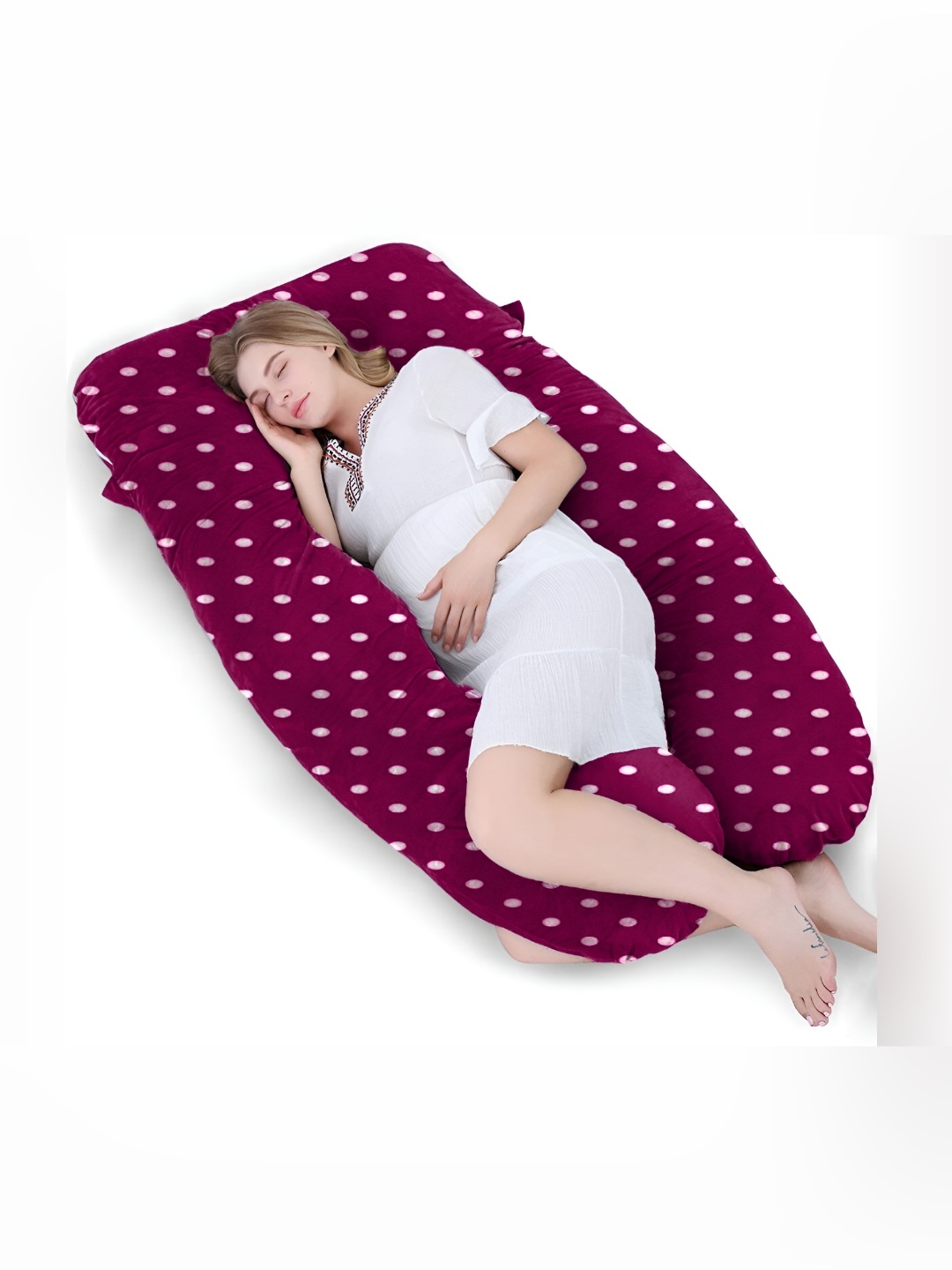 

Mom's Moon Wine Dot Printed Fiber Filled Faux Velvet Maternity Pillow, Pink