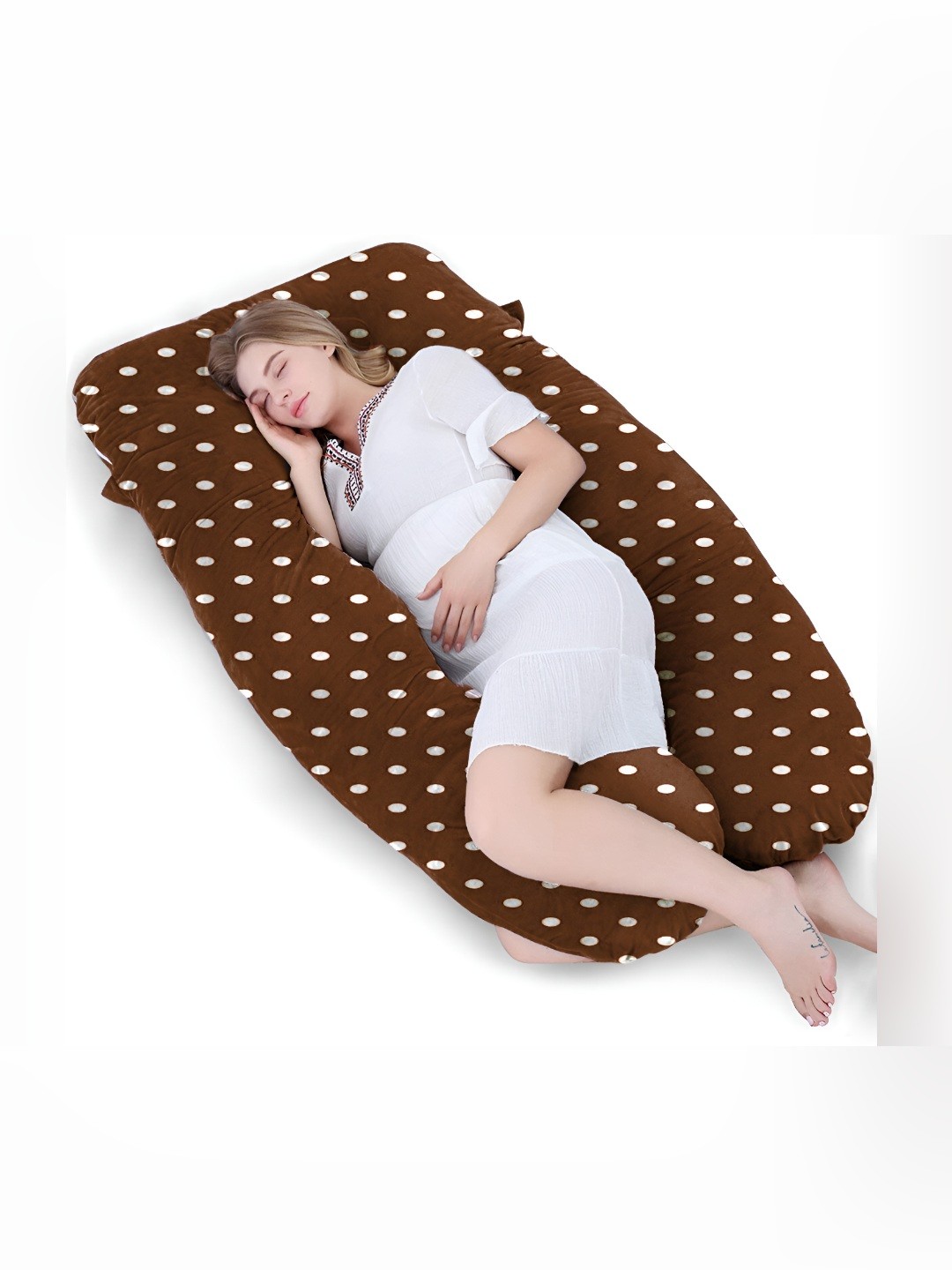 

Mom's Moon Brown & White Fibre Filled Faux Velvet Ultra Soft Maternity Pillow