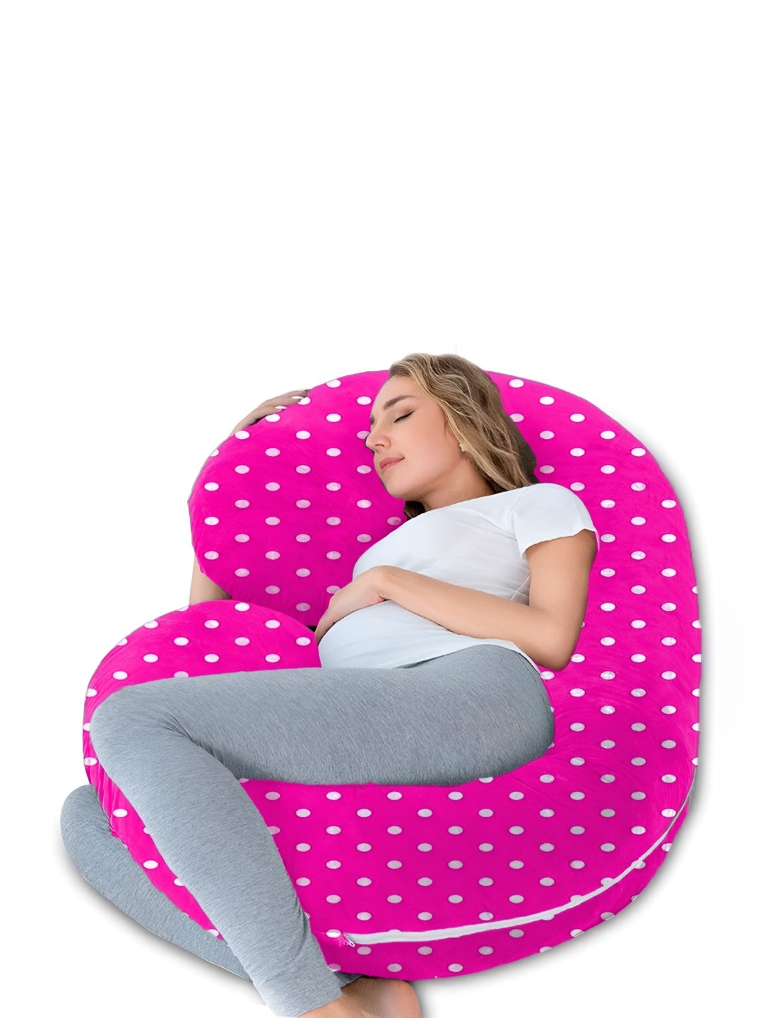 

Mom's Moon Rose Rani Pink Dot Printed Fiber Filled Faux Velvet Maternity Pillow