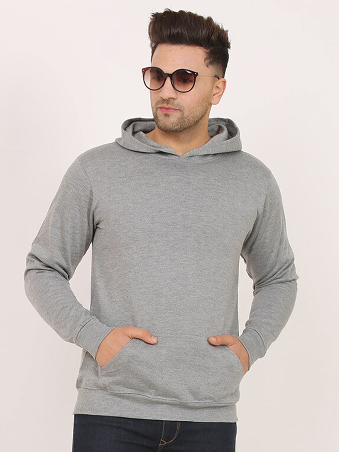 

Leotude Hooded Neck Long Sleeves Fleece Pullover Sweatshirt, Grey