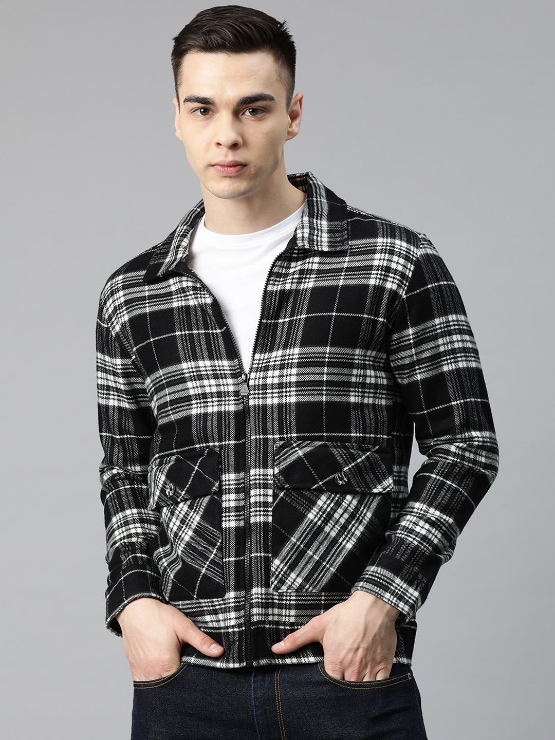 

Pierre Carlo Men Checked Casual Shacket, Black