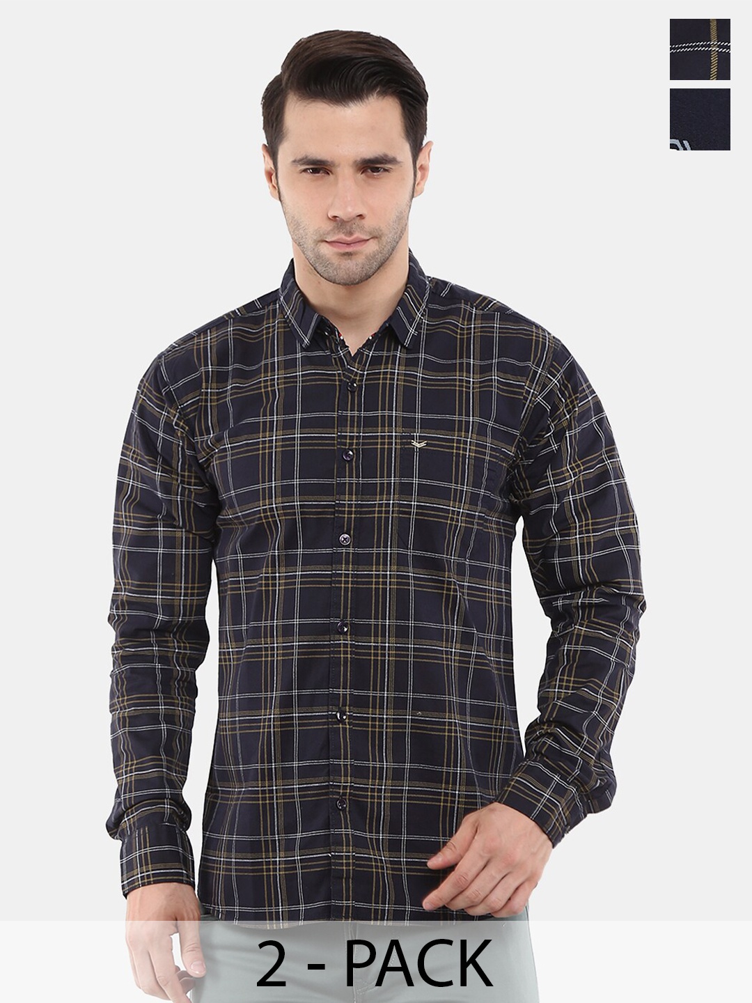 

V-Mart Pack Of 2 Tartan Checks Cotton Casual Shirt, Black