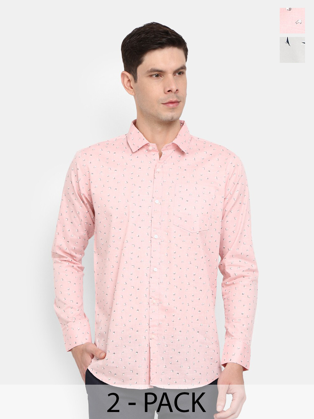 

V-Mart Pack of 2 Micro Ditsy Printed Cotton Casual Shirt, Pink