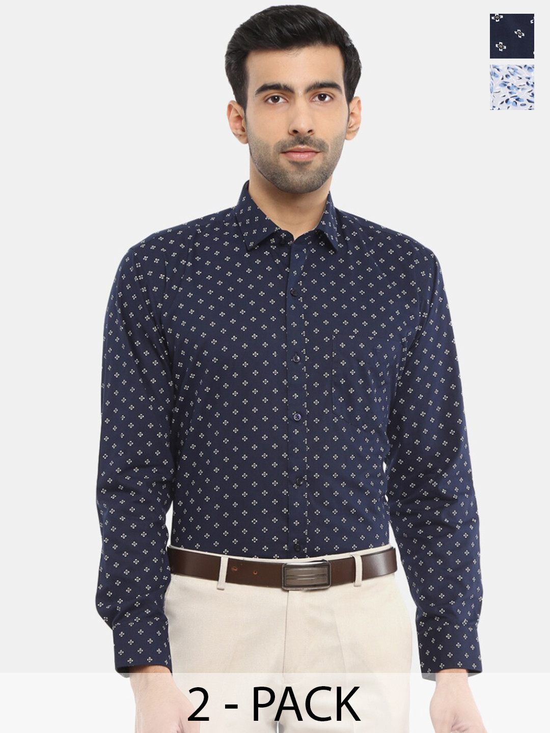 

V-Mart Pack of 2 Geometric Printed Cotton Casual Shirt, Navy blue