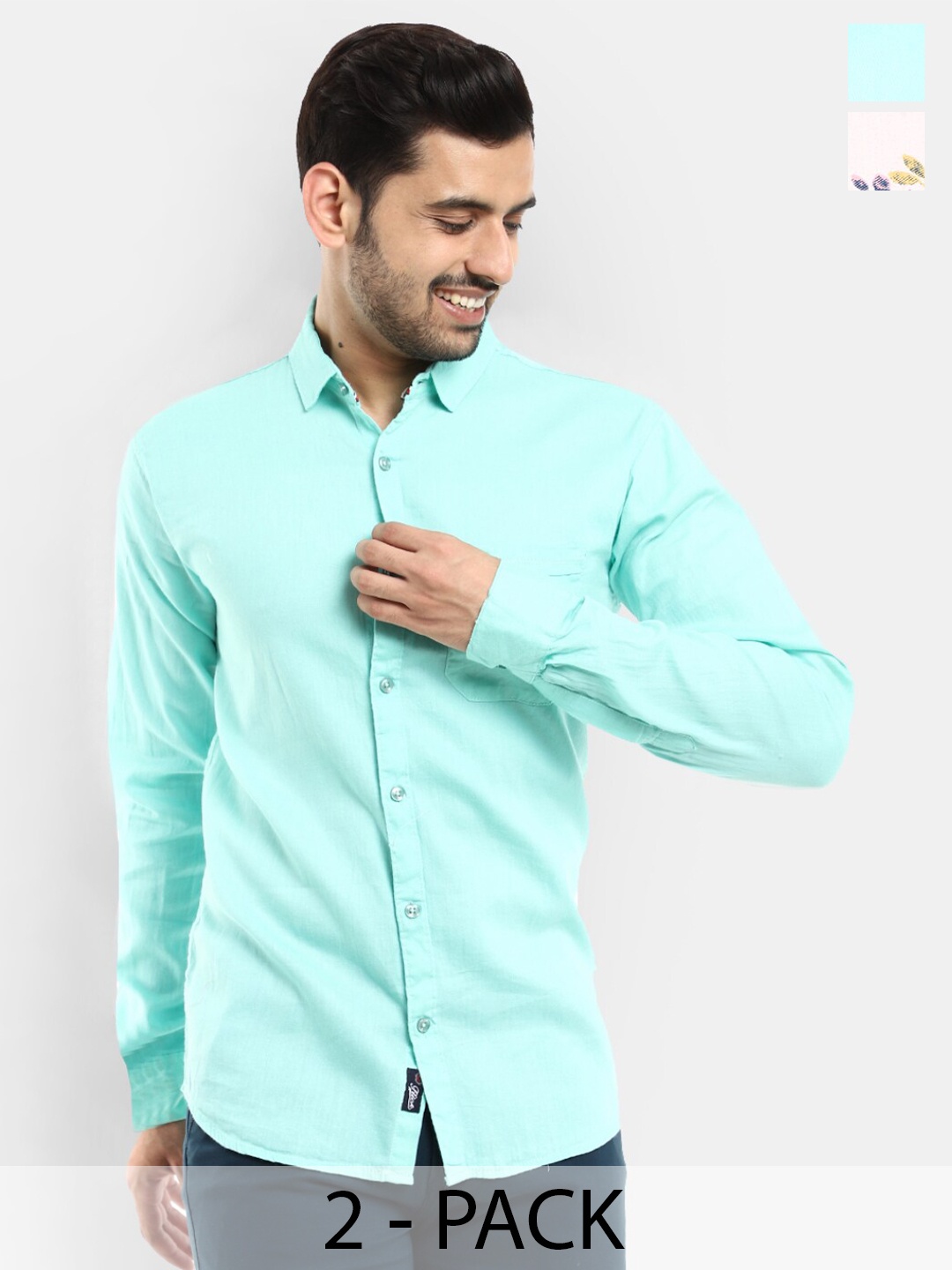 

V-Mart Pack of 2 Cotton Casual Shirt, Teal