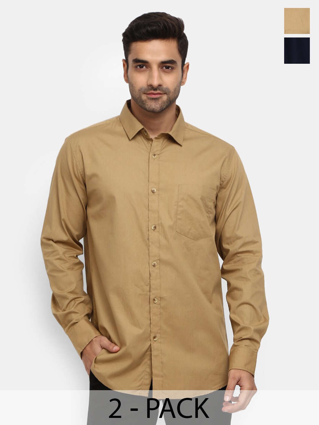 

V-Mart Pack Of 2 Cotton Casual Shirt, Khaki