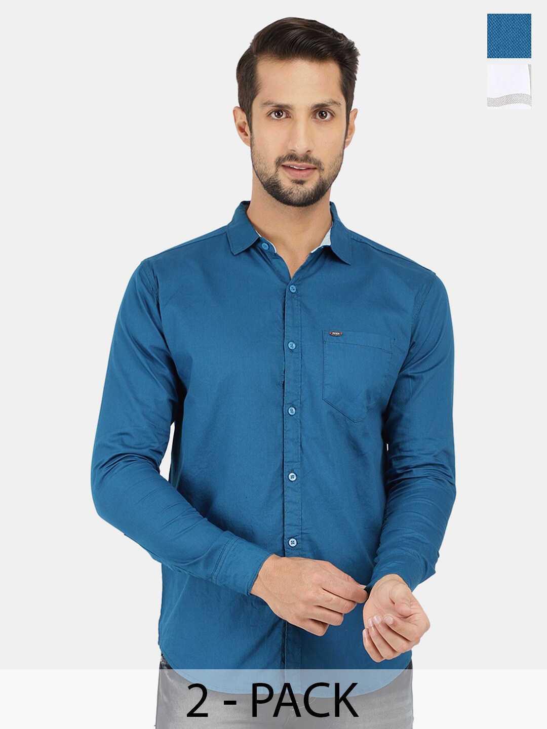 

V-Mart Pack Of 2 Cotton Casual Shirt, Blue