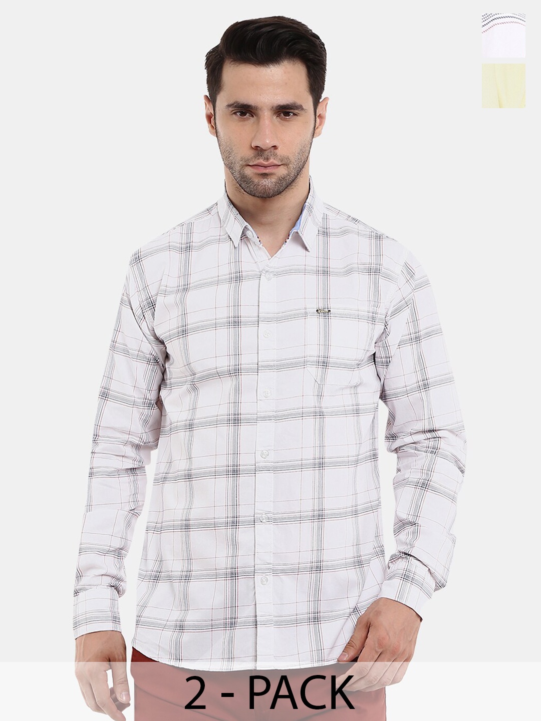 

V-Mart Pack of 2 Slim Fit Checked Cotton Casual Shirt, White