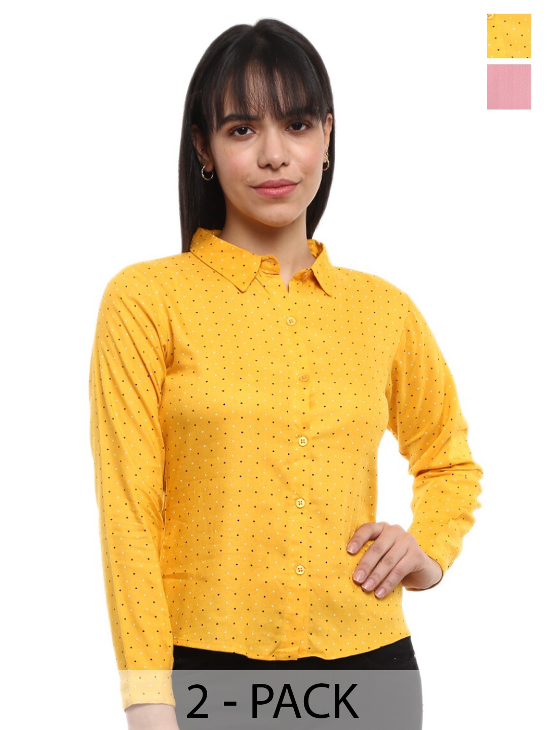 

V-Mart Women Pack Of 2 Printed Casual Shirt, Mustard