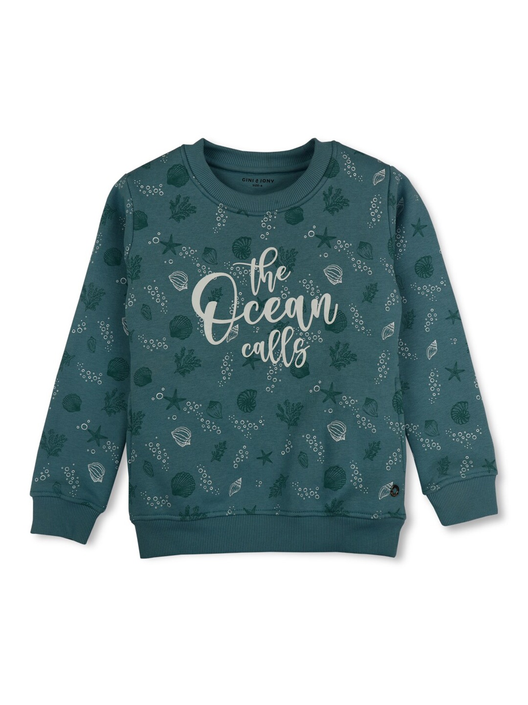 

Gini and Jony Girls Typography Printed Fleece Sweatshirt, Green