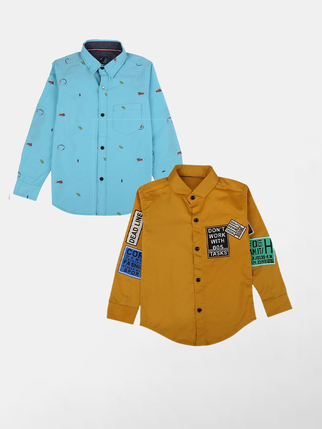 

V-Mart Boys Pack Of 2 Conversational Printed Cotton Casual Shirt, Blue