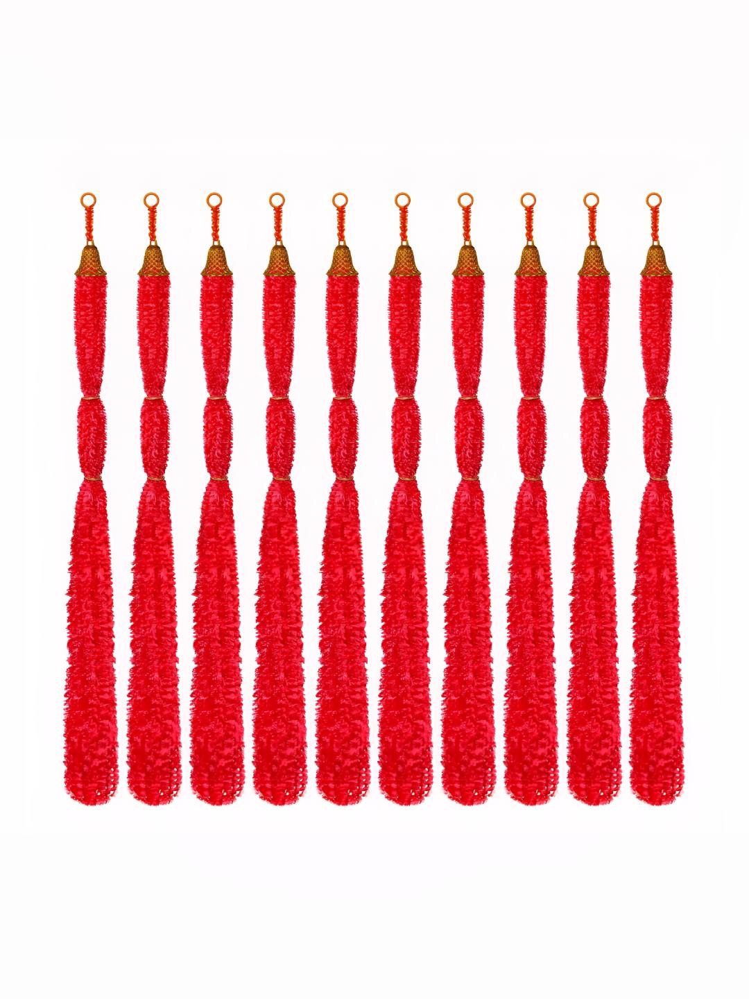 

iHandikart Red Coloured 10 Pieces Feather Wool Tassels With Bell