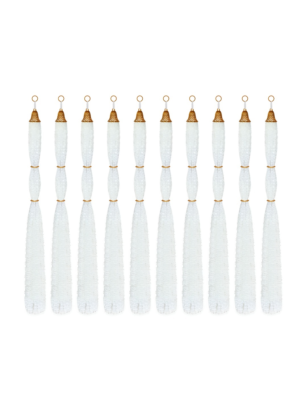 

iHandikart White 10 Feather Woolen Tassels With Bell