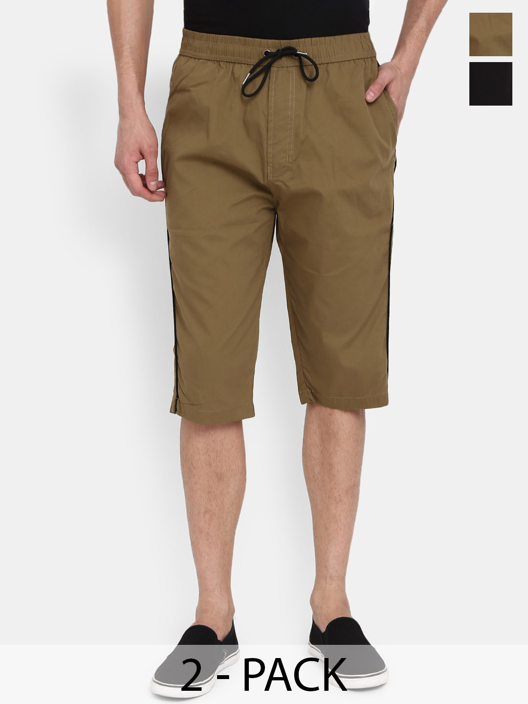 

V-Mart Men Pack Of 2 Mid-Rise Cotton Shorts, Black