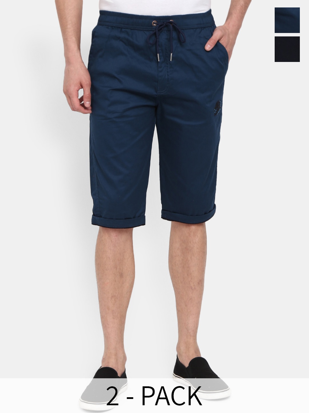 

V-Mart Men Pack Of 2 Mid-Rise Cotton Shorts, Teal