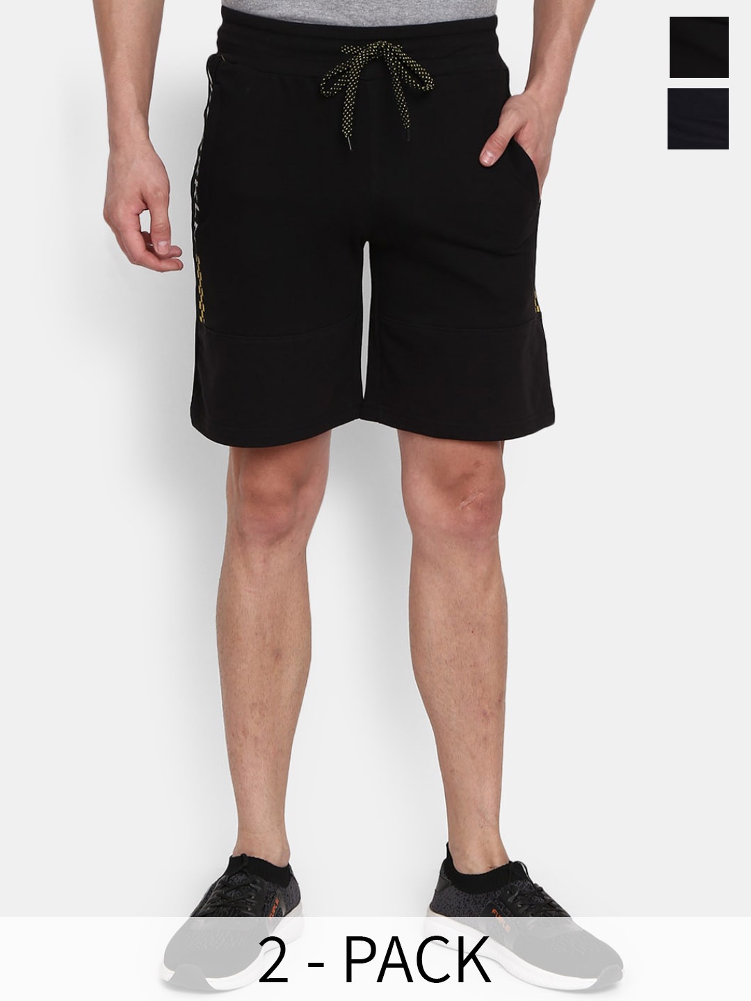 

V-Mart Men Pack Of 2 Mid-Rise Cotton Shorts, Navy blue