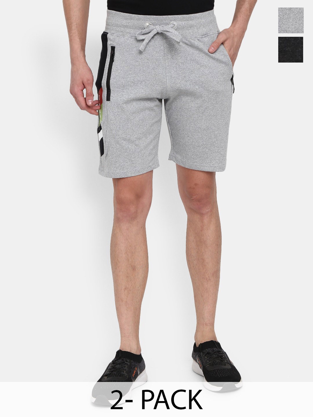 

V-Mart Men Pack of 2 Mid-Rise Shorts, Grey