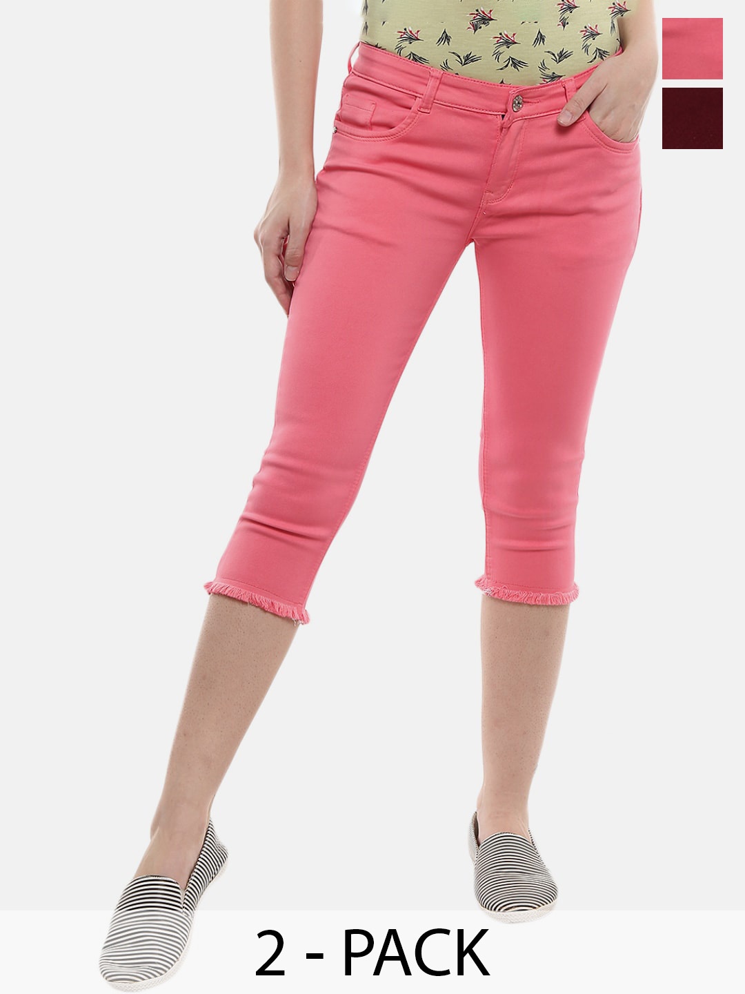 

V-Mart Pack Of 2 Mid-Rise Assorted Cotton Capris
