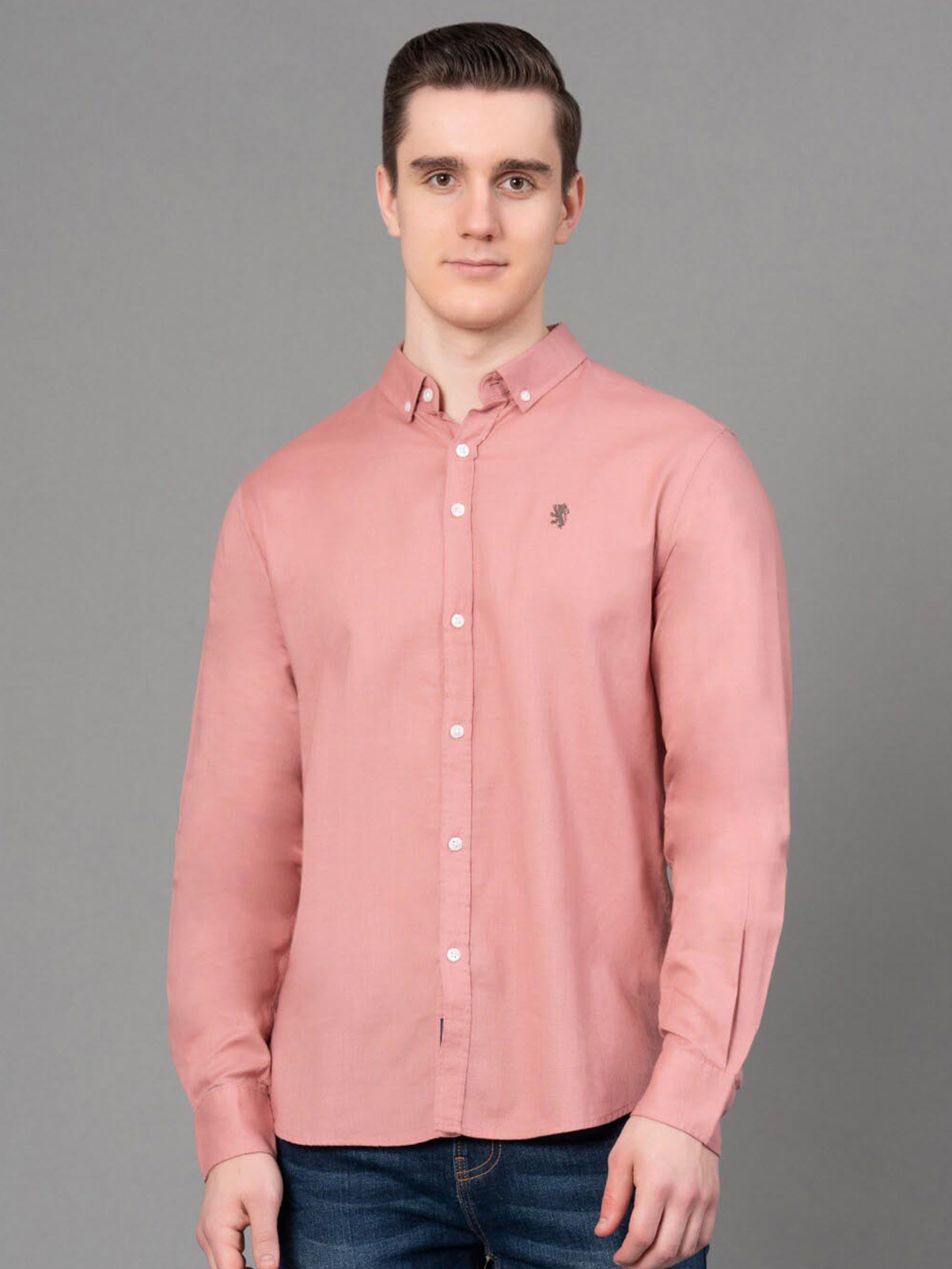 

Red Tape Button-Down Collar Solid Canvas Casual Shirt, Coral