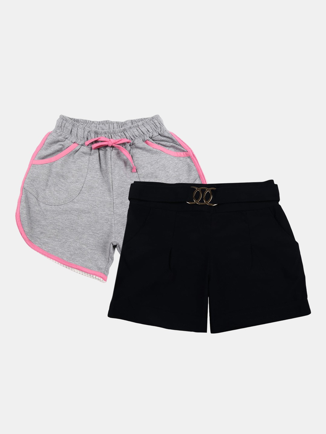 

V-Mart Girls Pack Of 2 Mid-Rise Cotton Shorts, Grey melange