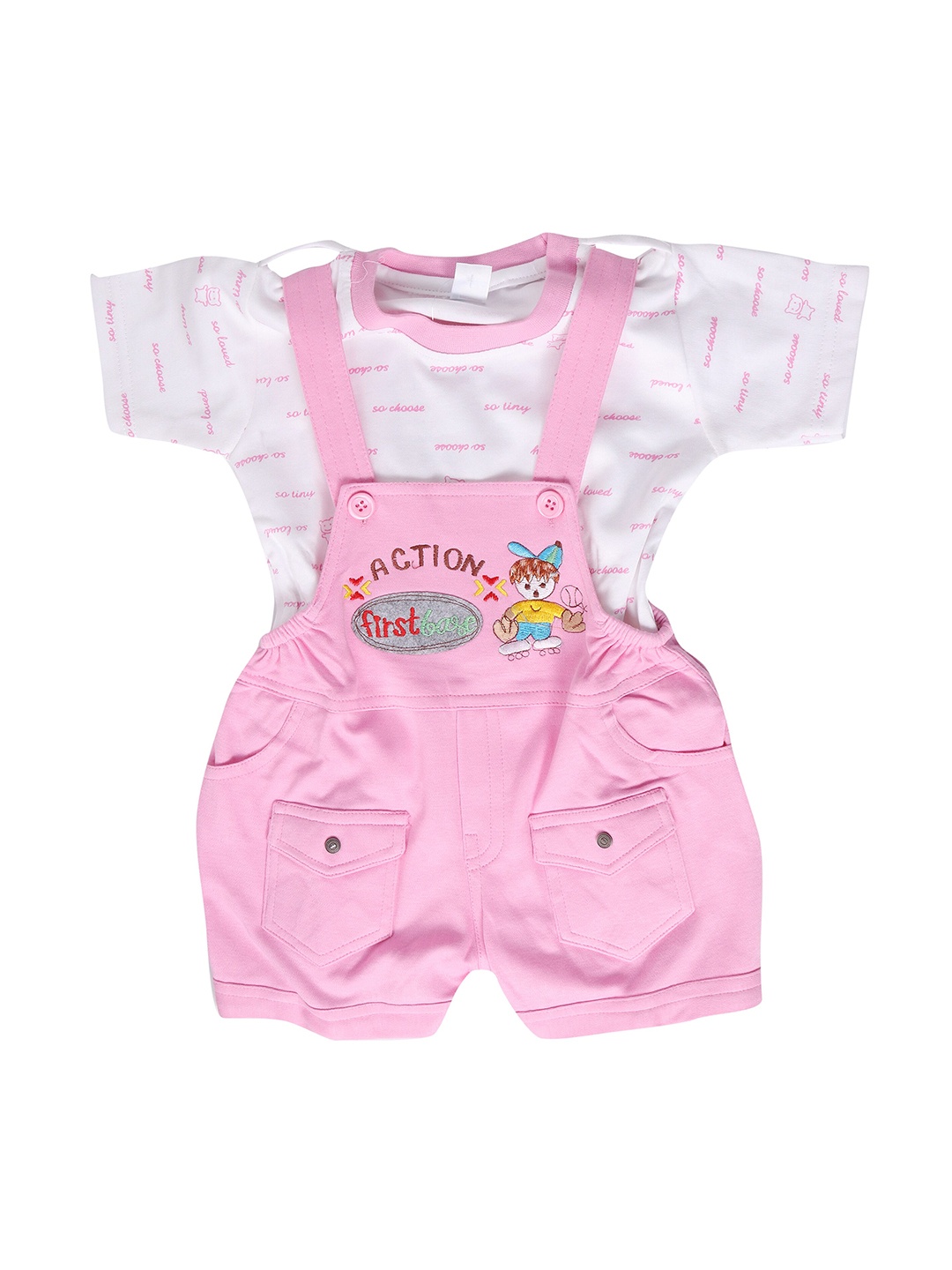 

BAESD Infant Kids Printed Pure Cotton Dungarees, Pink