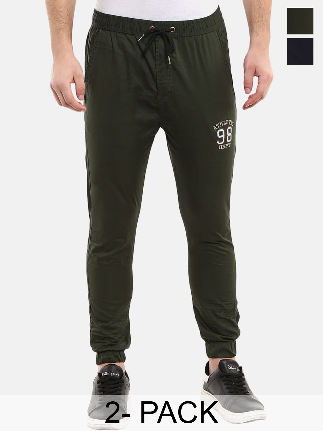 

V-Mart Men Pack of 2 Mid-Rise Cotton Joggers, Olive