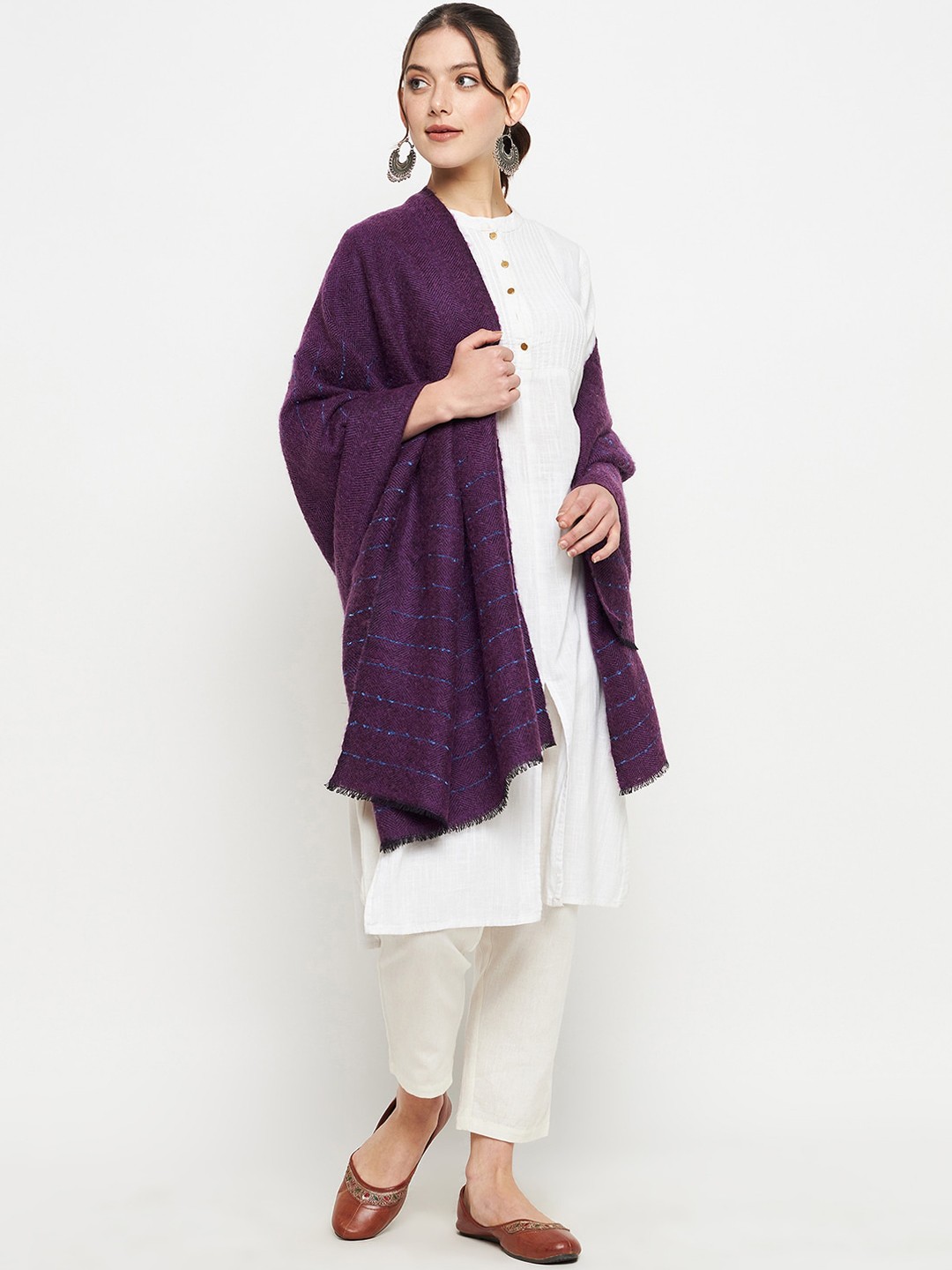 

CREATIVE LINE Self Design Acrylic Wool Knitted Shawl, Purple