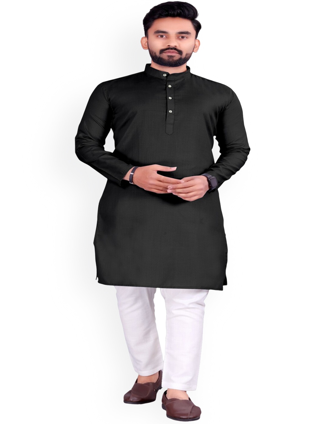 

Bought First Mandarin Collar Kurta, Black