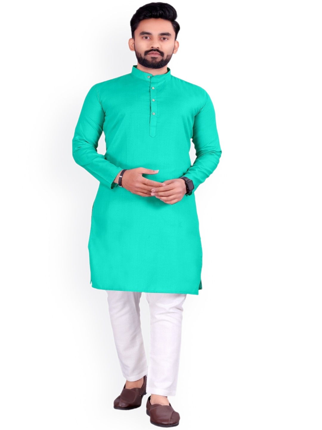 

Bought First Mandarin Collar Kurta, Sea green