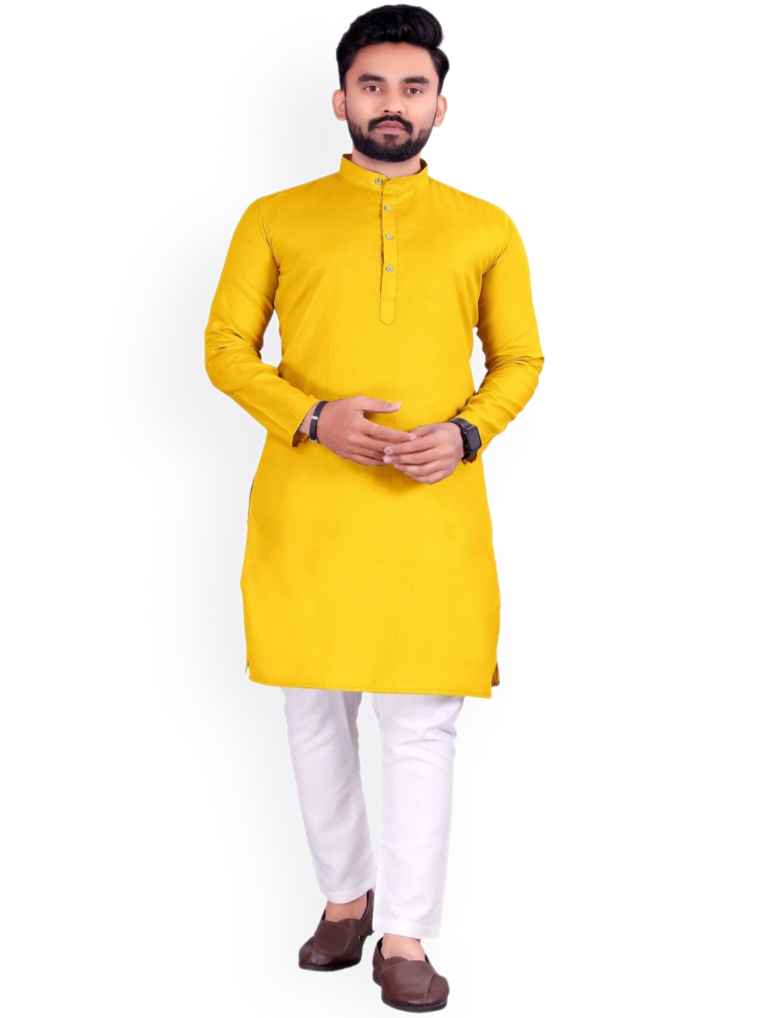 

Bought First Mandarin Collar Kurta, Yellow