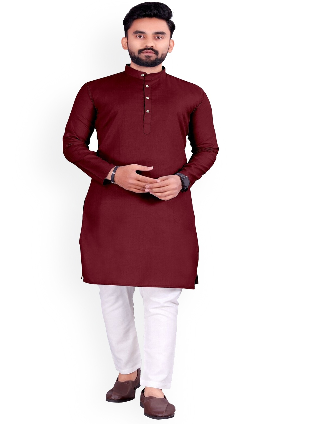 

Bought First Mandarin Collar Kurta, Maroon