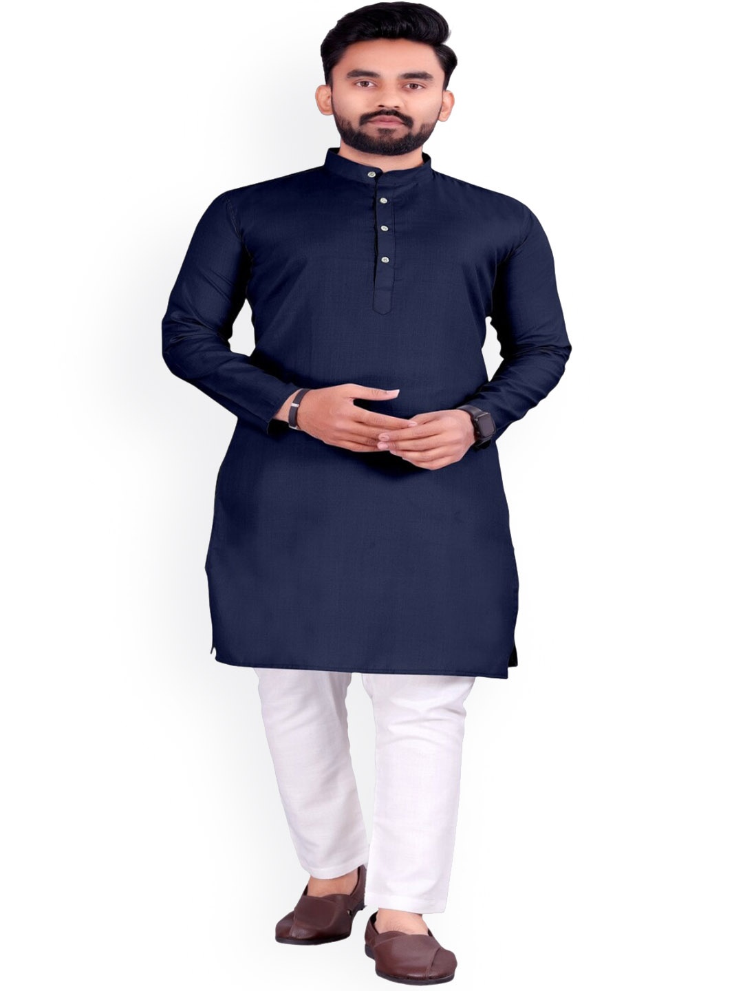 

Bought First Mandarin Collar Kurta, Navy blue