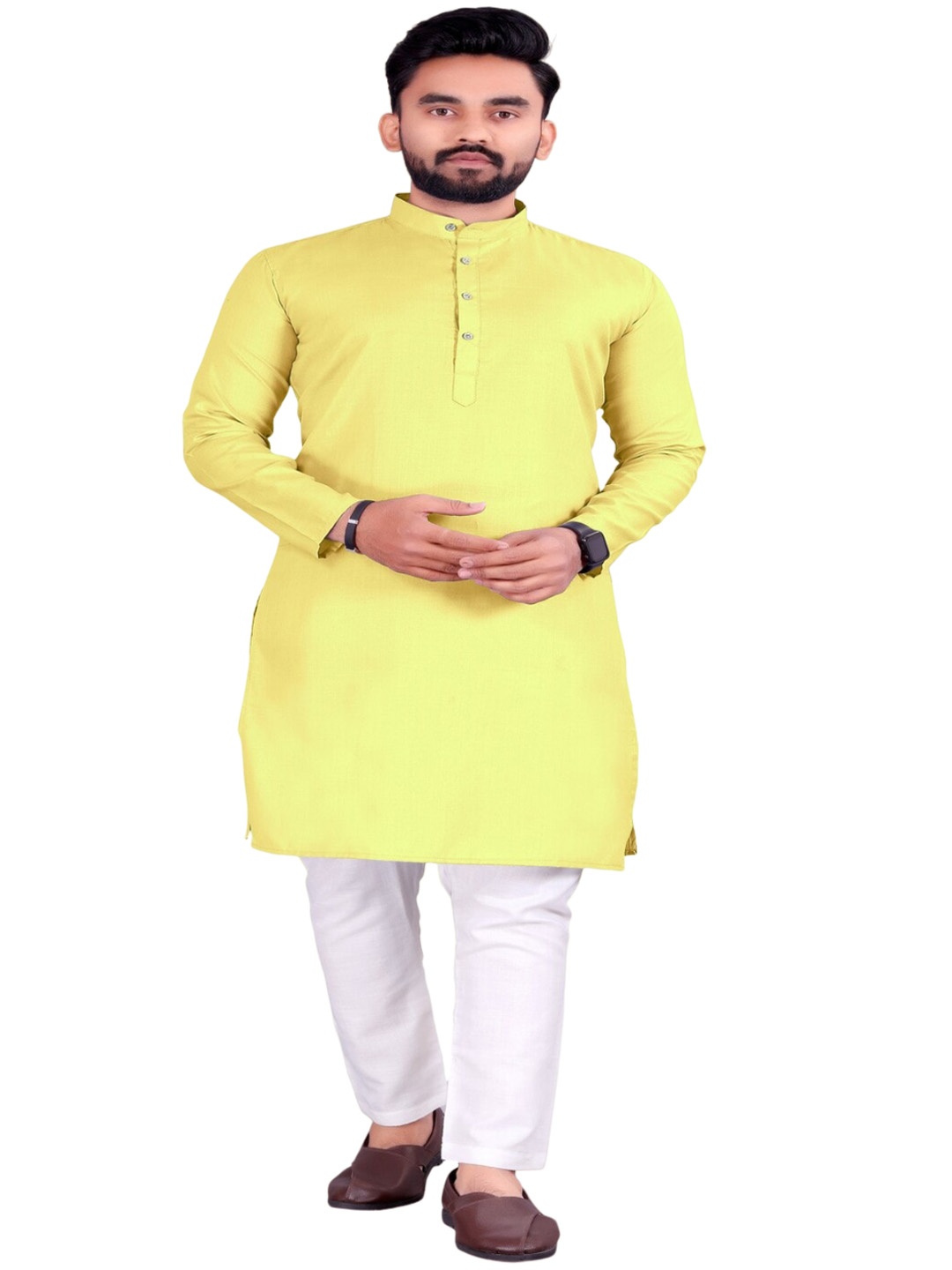 

Bought First Band Collar Straight Kurta, Yellow