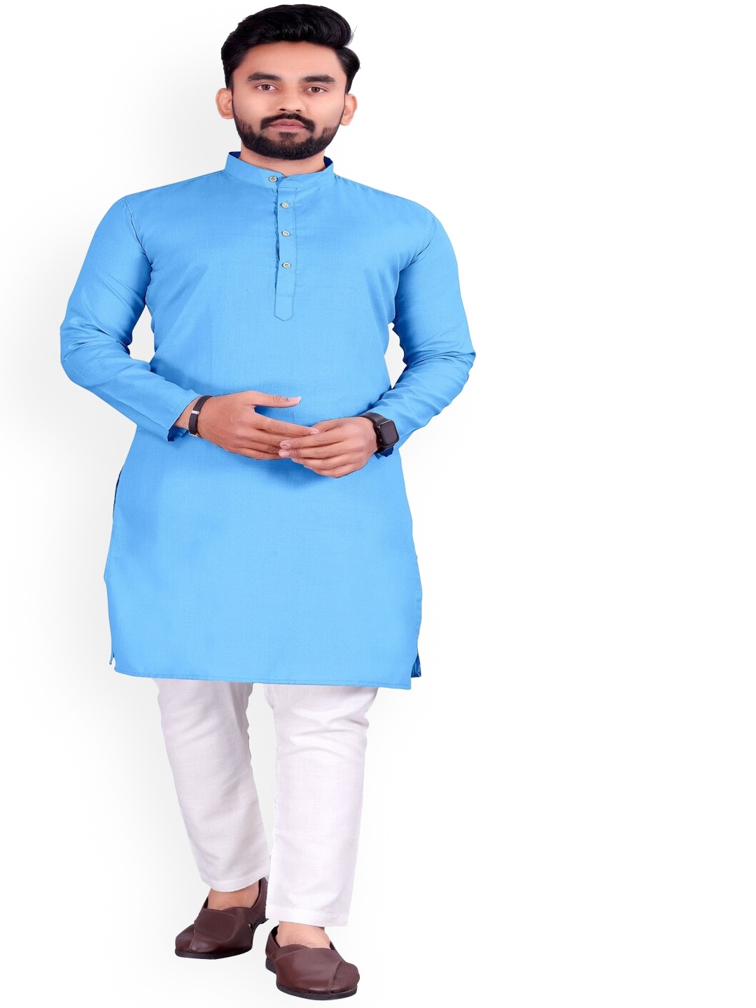 

Bought First Mandarin Collar Kurta, Turquoise blue