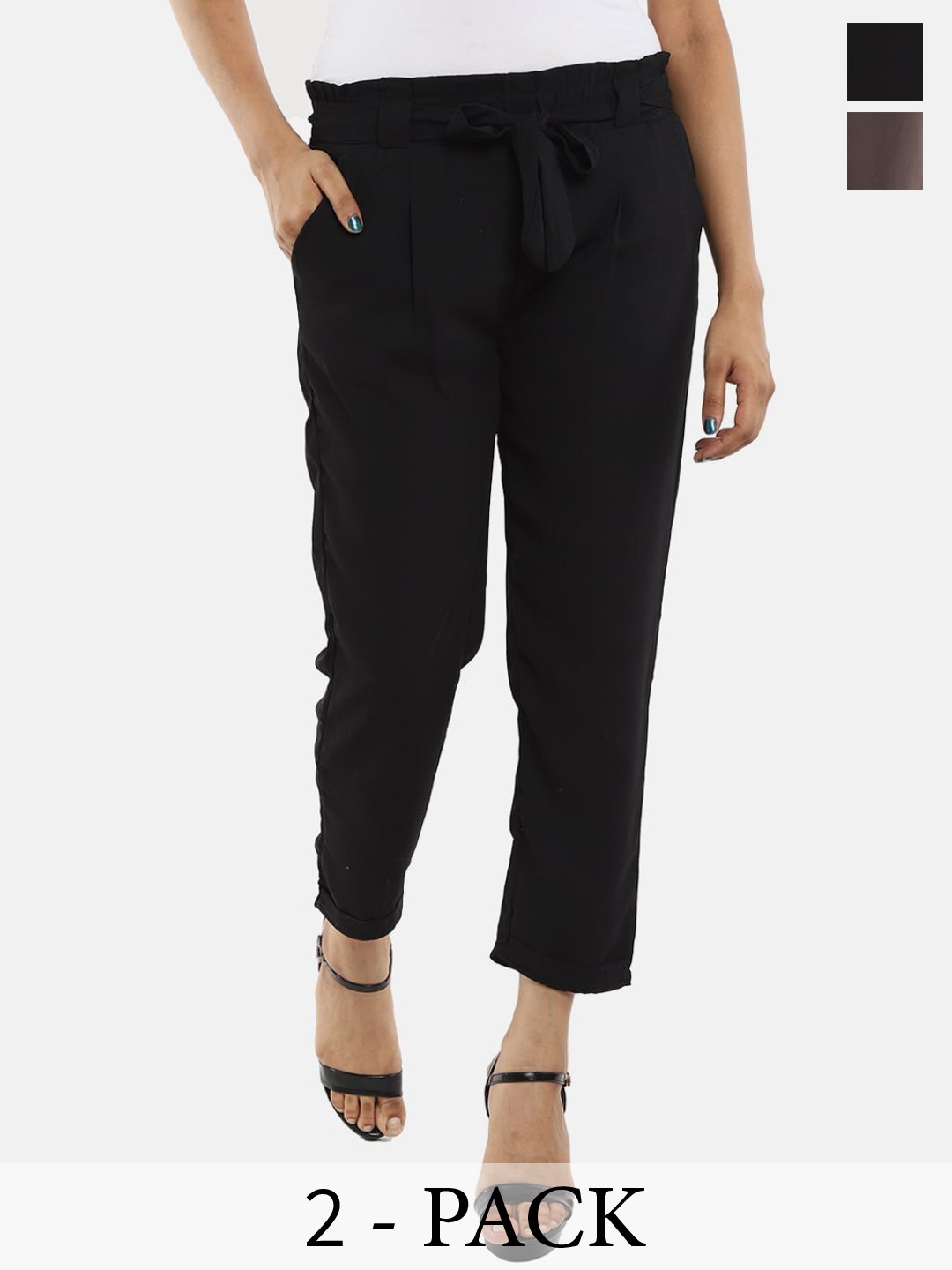 

V-Mart Women Cropped Cotton Trousers, Black