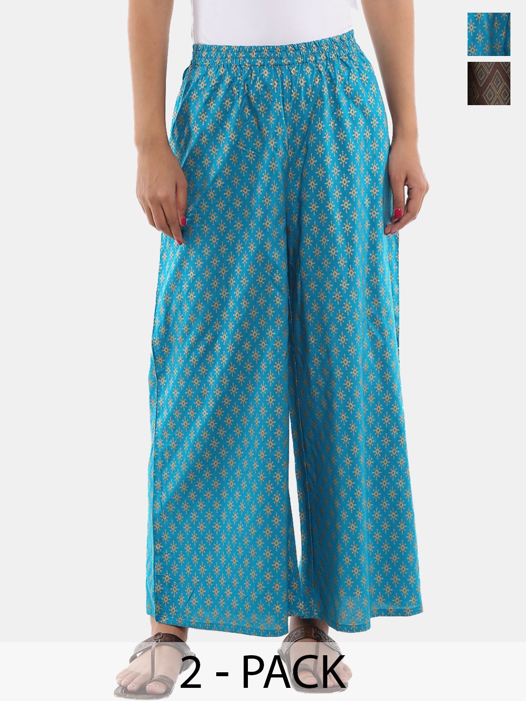 

V-Mart Women Pack of 2 Printed Parallel Trousers, Blue