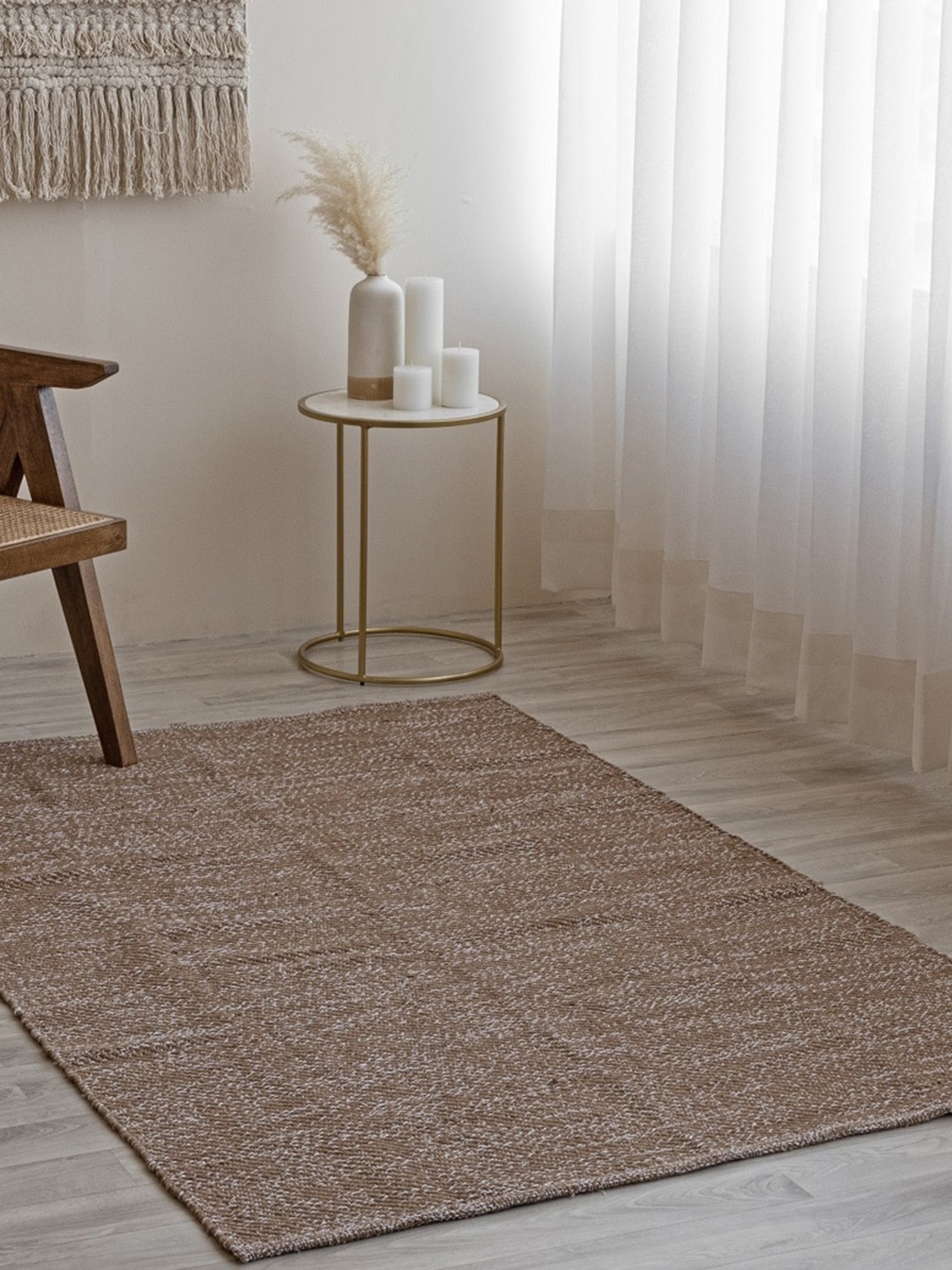 

HOMEMONDE Tan & White Bohemian Herringbone Reversible Cotton Carpet