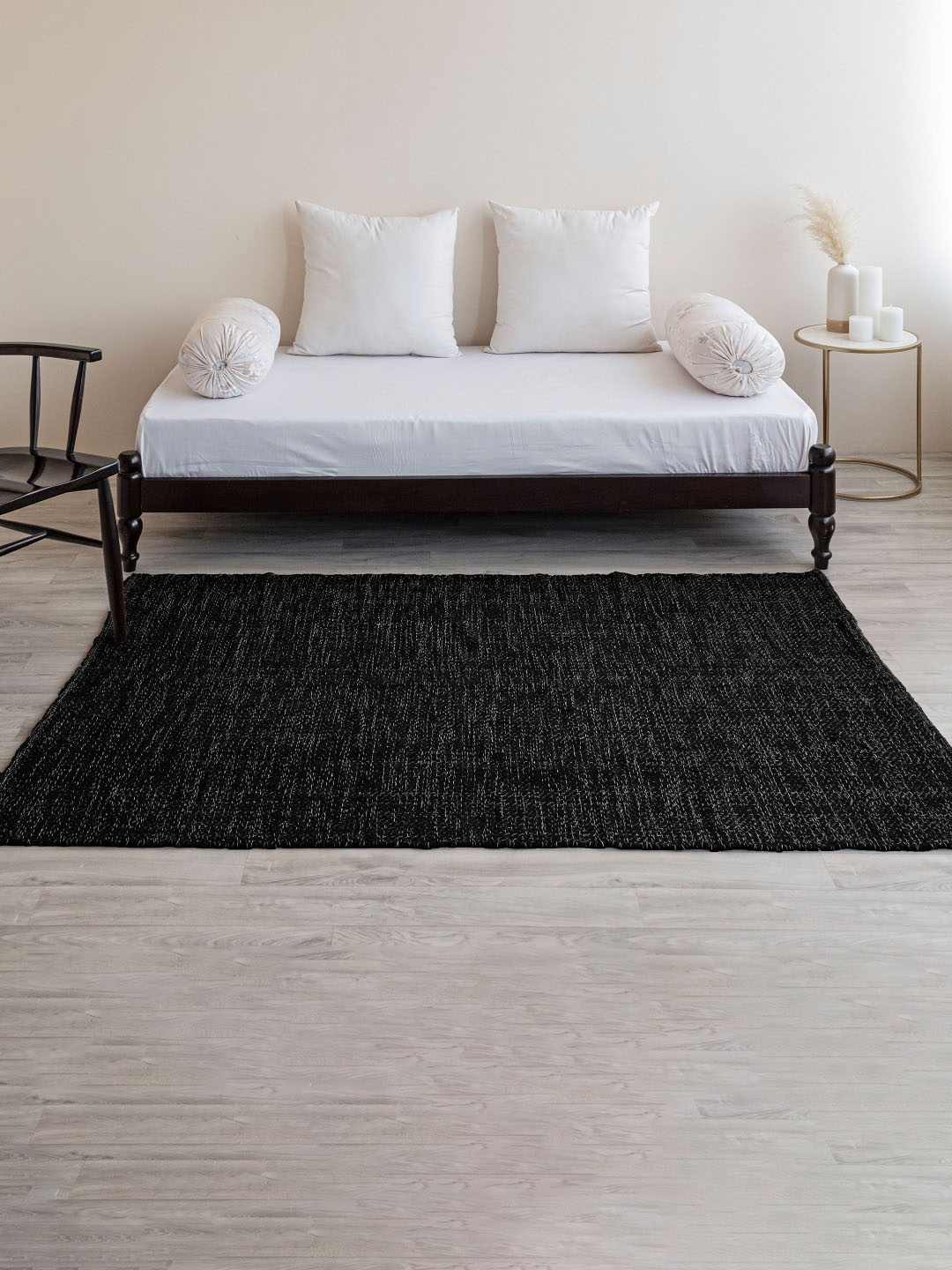 

HOMEMONDE Black & White Bohemian Herringbone Reversible Cotton Carpet
