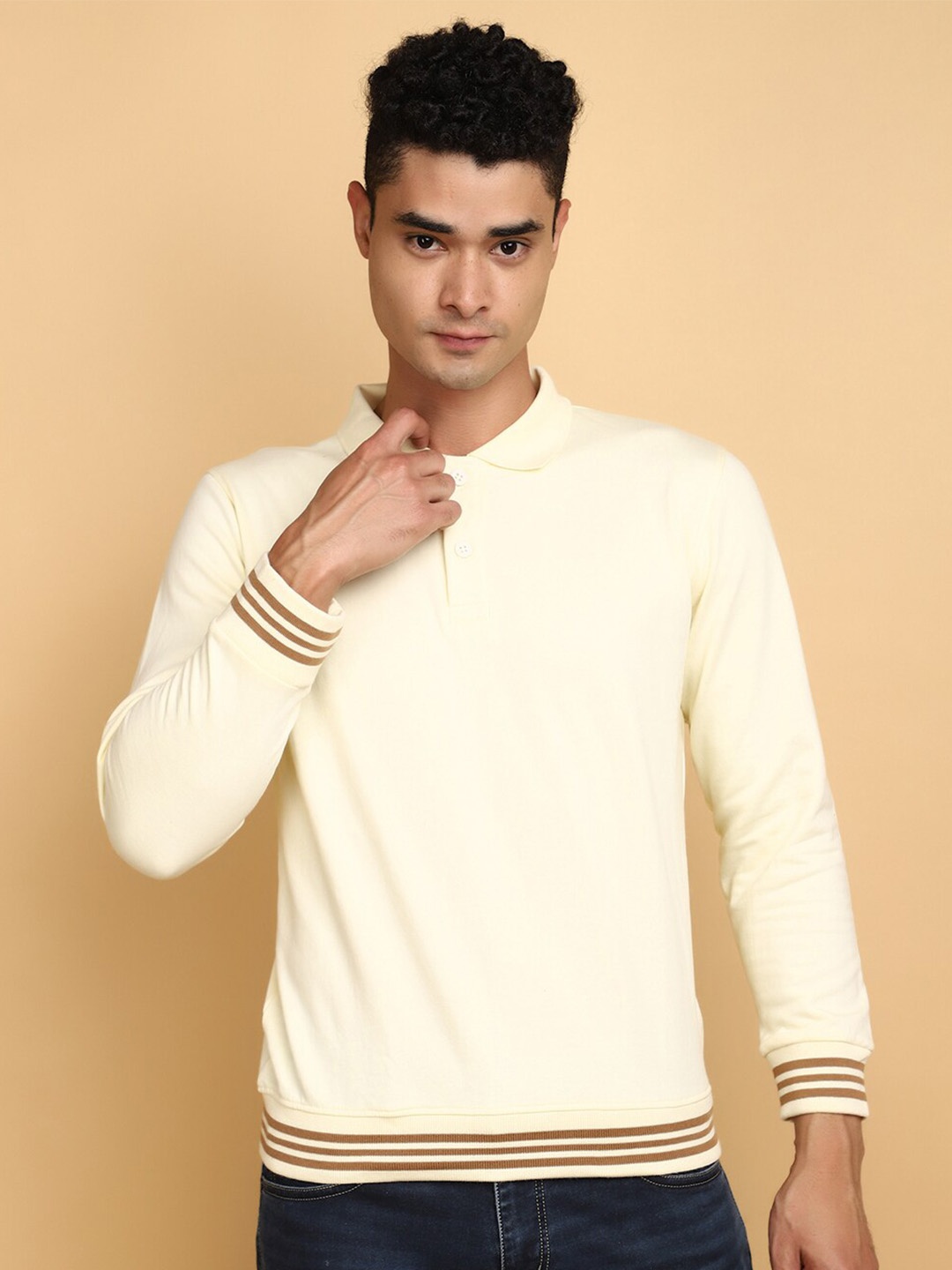 

V-Mart Polo Collar Cotton Sweatshirt, Off white