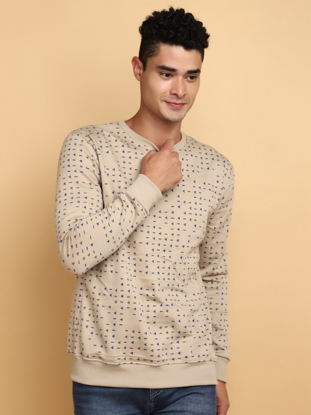 

V-Mart Geometric Printed Cotton Sweatshirt, Beige