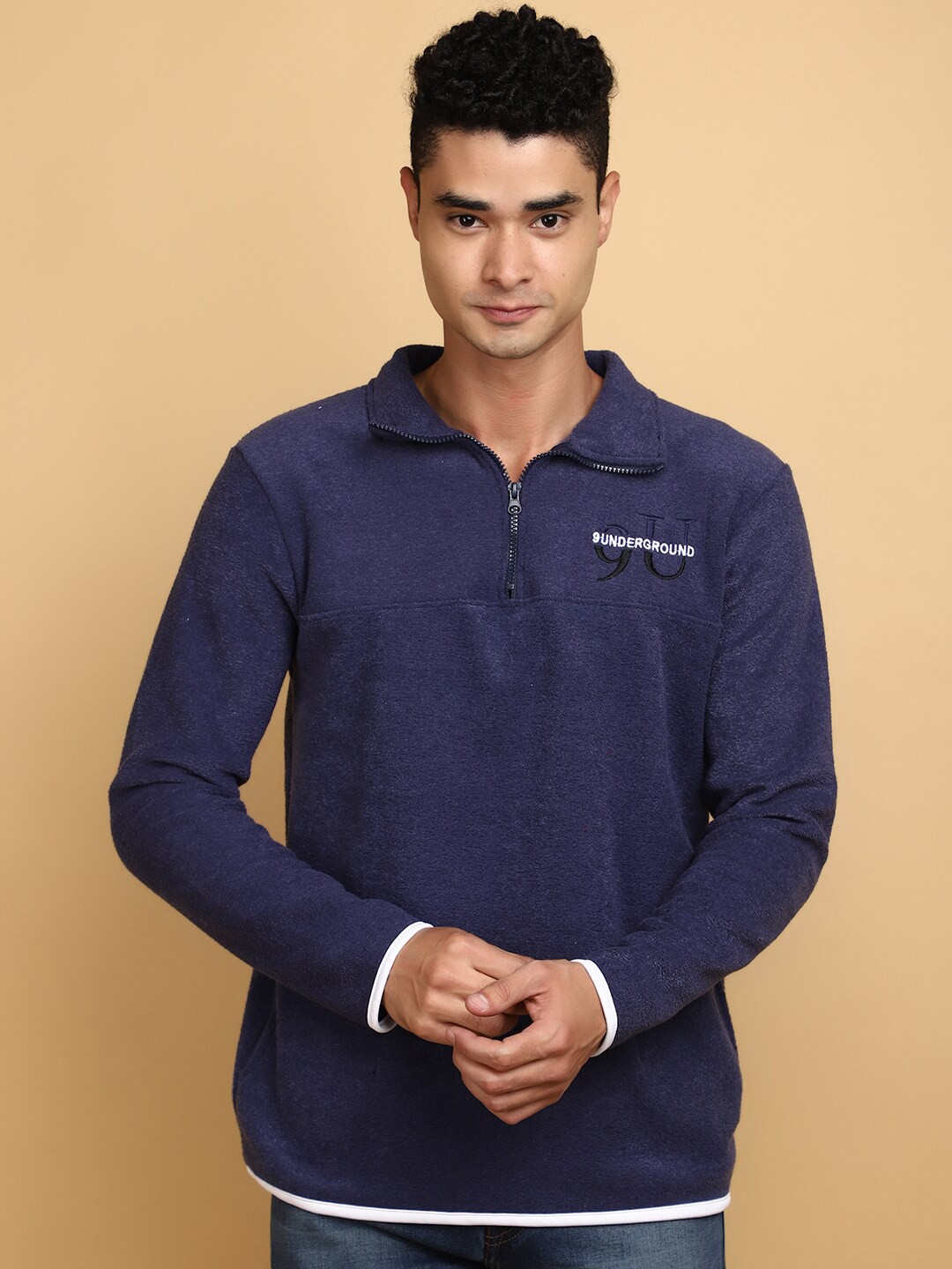 

V-Mart Shirt Collar Cotton Sweatshirt, Navy blue