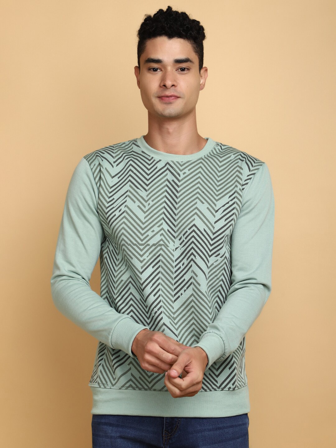 

V-Mart Chevron Printed Cotton Sweatshirt, Green