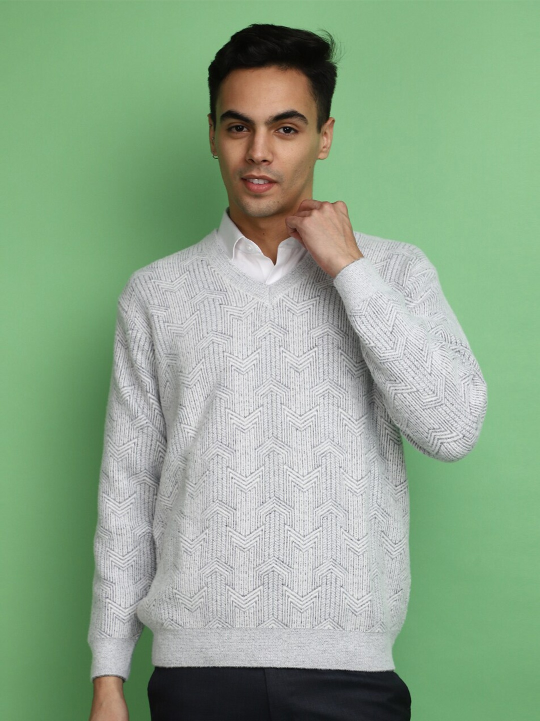 

V-Mart Geometric Self Design Cotton Pullover Sweatshirt, Grey