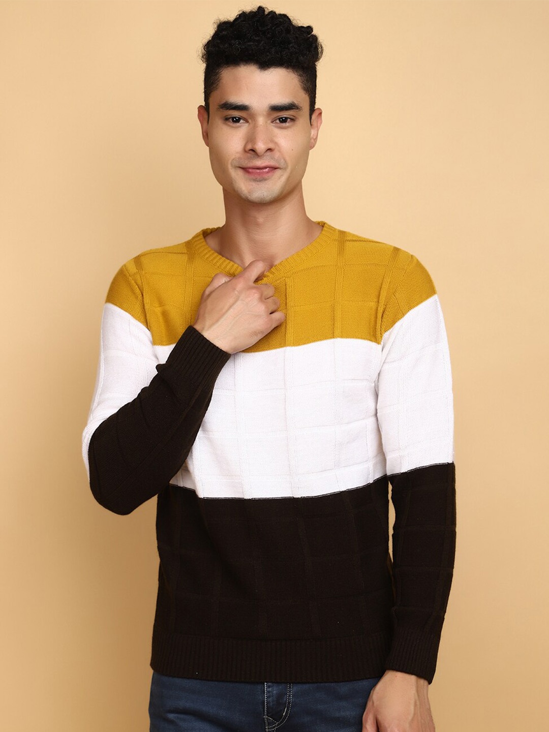 

V-Mart Colourblocked Acrylic Pullover Sweater, Brown
