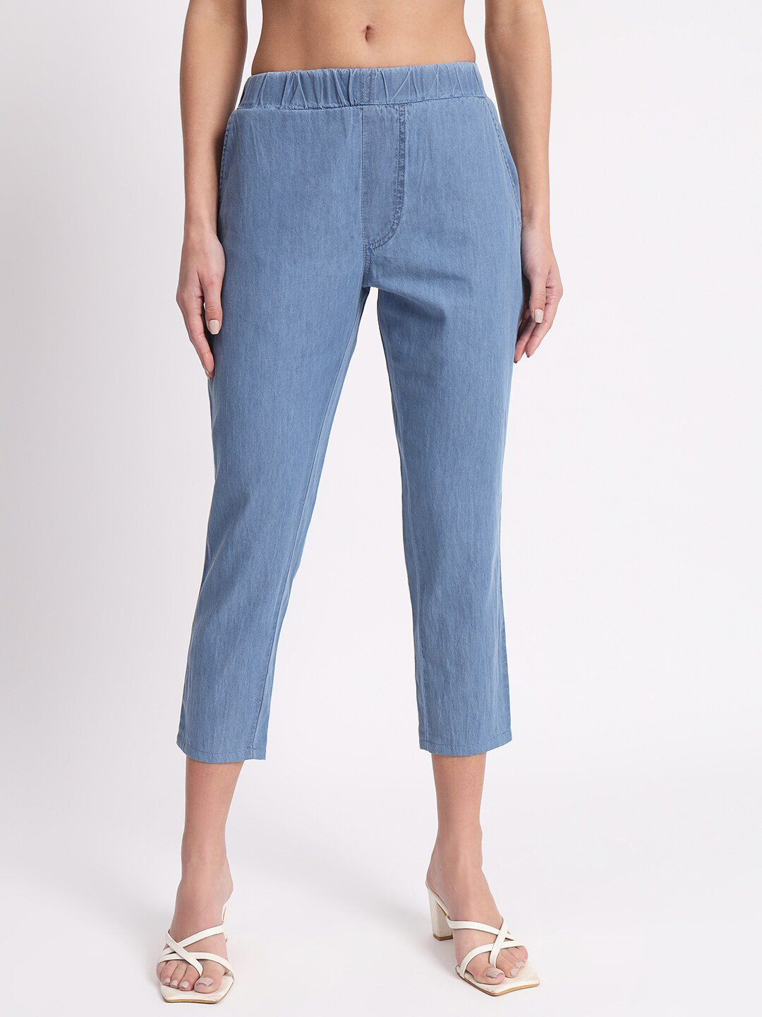 

AngelFab Women Skinny Fit High-Rise Denim Capri, Blue