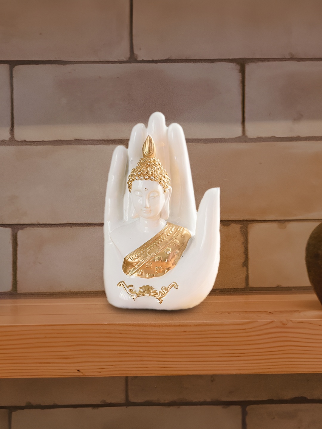 

GW CREATIONS White & Gold toned Polyresin Buddha Figurine Showpiece